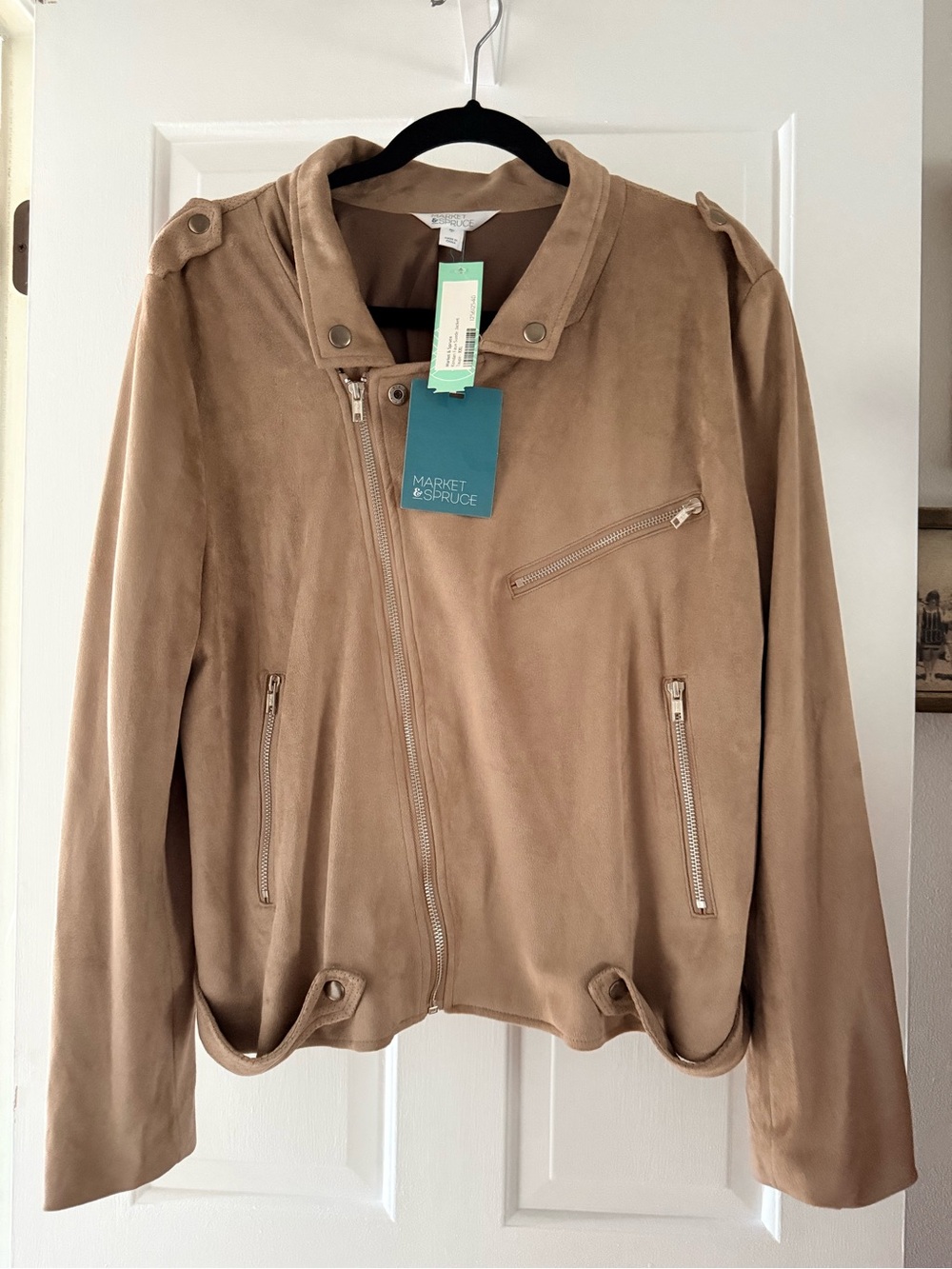 Market & Spruce Women's Tan Faux Suede Moto Jacket